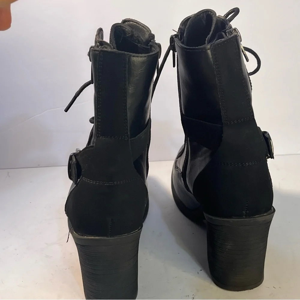 Pierre Dumas Ravenna-19 Black Side Zipper Buckle Lace Up Ankle Boots Women - Picture 3 of 12